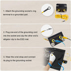 Anti Static Soldering Mat, Extra Large 27.6" x 15.7" Heat Resistant 932°F Large Silicone ESD Safe Work Mat with Grounding Accessories and Anti Static Wrist Strap (Black)