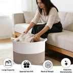 HZFTJOY Large Woven Blanket Basket,65L Cotton Rope Laundry Basket