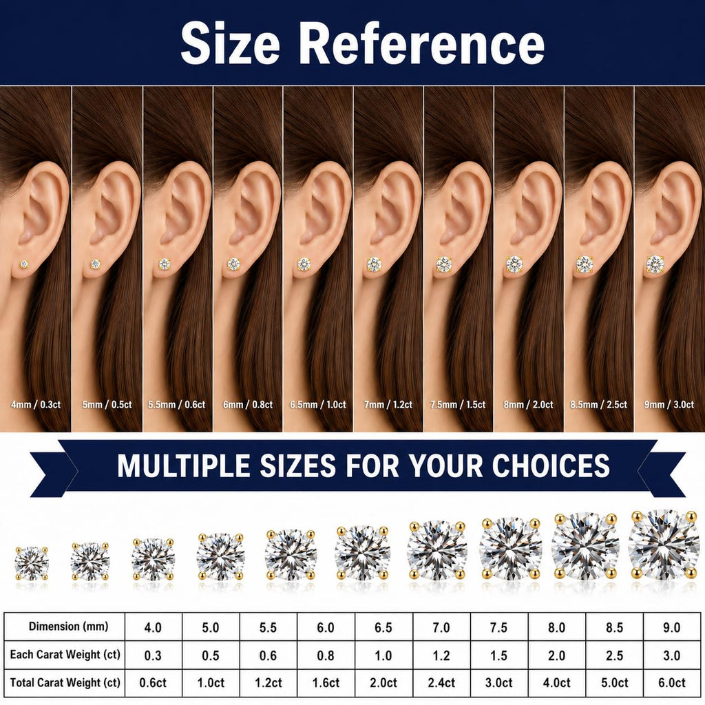 Lyniuoy Moissanite Studs Earrings For Women & Men 14K Gold Plated 925 Sterling Silver Hypoallergenic Flat Back Stud Earrings For Sensitive Ear Gifts For Girlfriend 6.5mm 1.0ct X2
