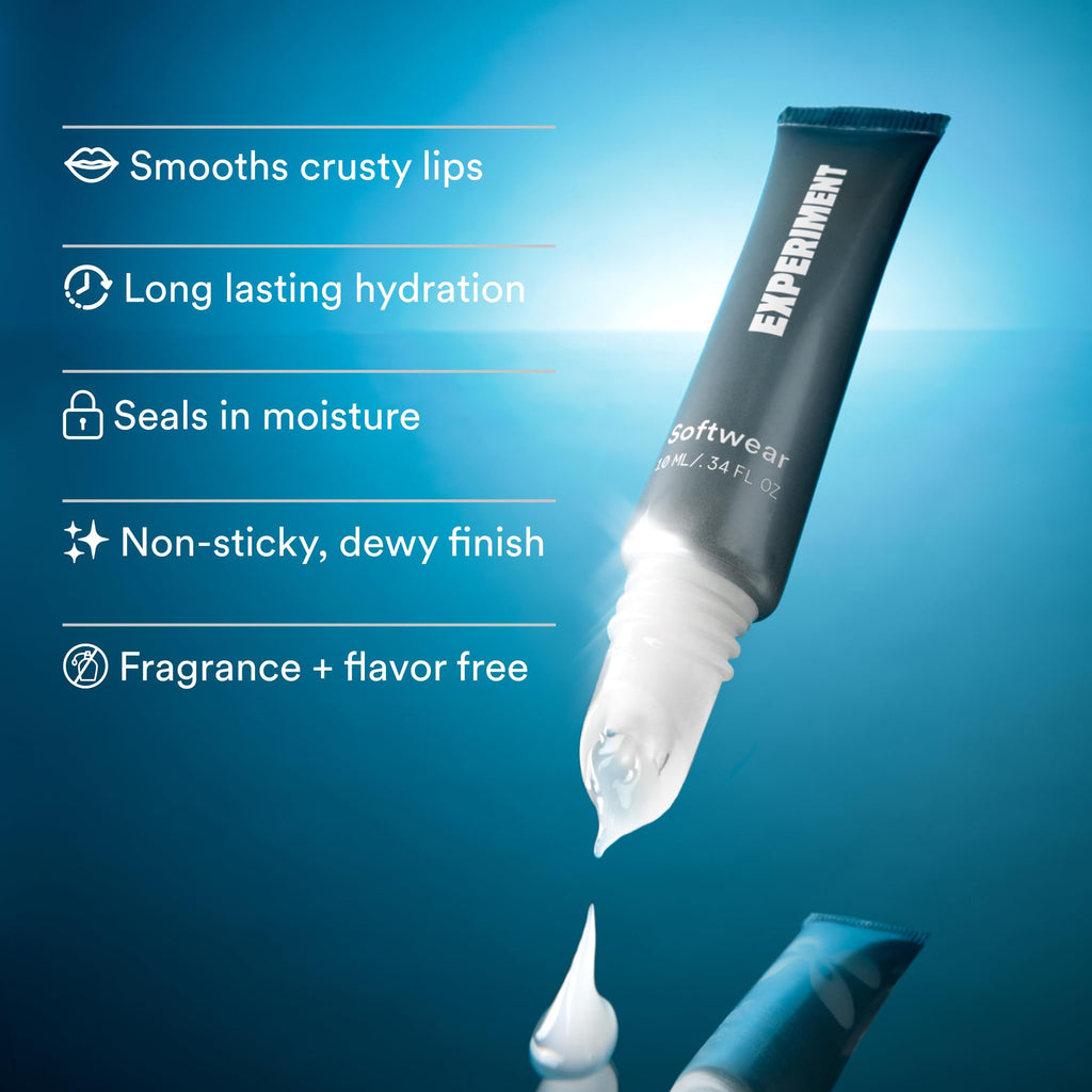 Experiment Softwear Smoothing Lip Treatment Balm - 24hr Hydration with Squalane, Glycerin, & Pomegranate Sterols - Intensive Moisture & Repair for Extra Dry, Flaky Lips - Vegan Lip Balm, .34 FL OZ
