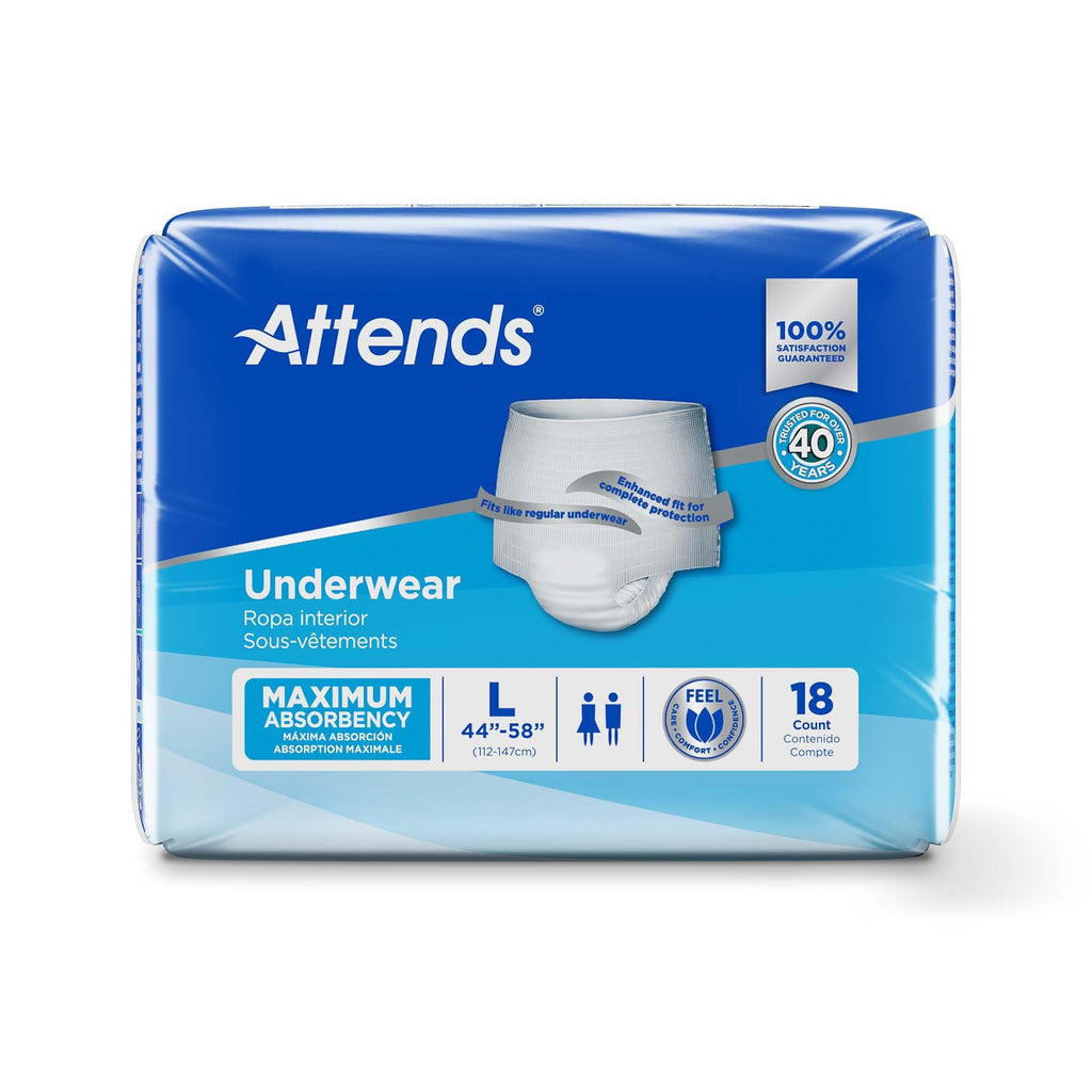 Attends Adult Absorbent Underwear, Large [72 Count] - Maximum Absorbency for Men and Women - Disposable Pull-On Diapers with Tear-Away Sides and Breathable Waistband - AP0730