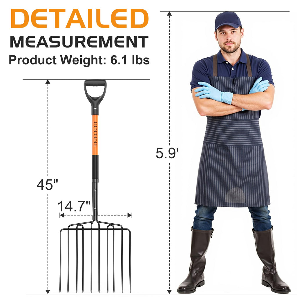 HIGHLIGHT Pitch Fork Pitchfork,10-Tine Wide 45Inch Fiberglass Manure Fork