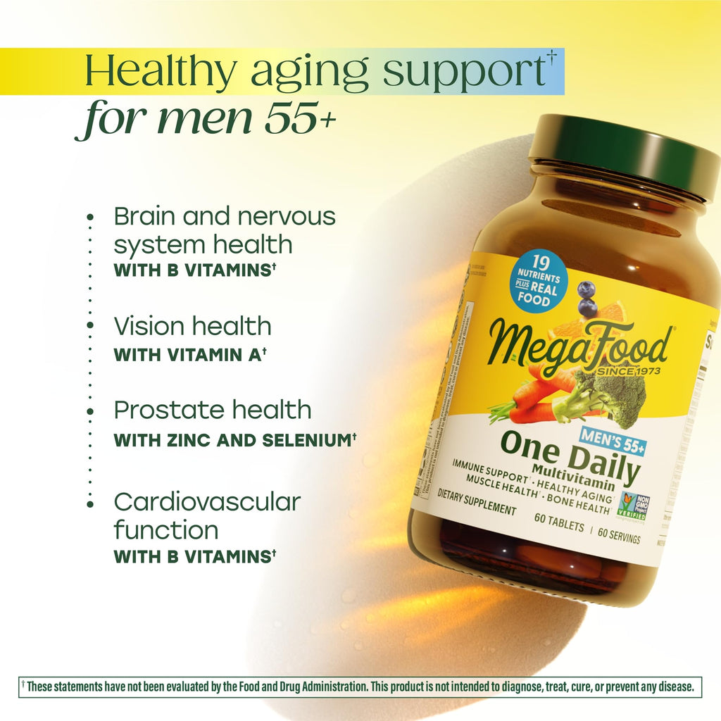 MegaFood Multivitamin for Men 55+ One Daily Mens Multivitamins, Methylated B12, Vitamin D3, C & Zinc - Healthy Aging, Bone & Muscle Health & Immune Support - Vegetarian - 120 Tablets