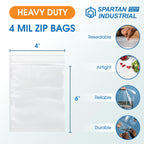 Spartan Industrial - 200 Count - 4” X 6” (4 Mil Heavy Duty) Thick Clear Plastic Reclosable Zip Poly Bags with Resealable Lock Seal Zipper - Durable