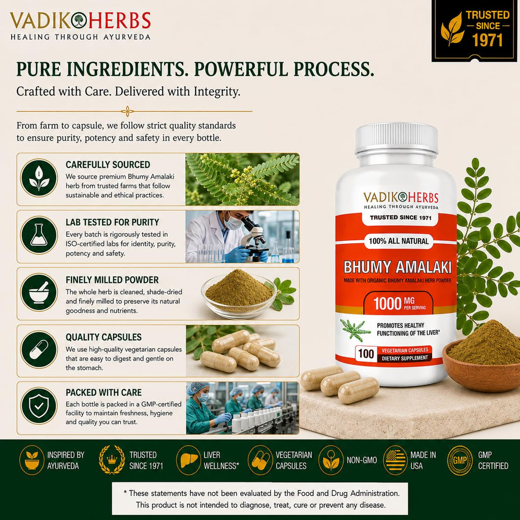 Vadik Herbs Organic Bhumy Amalaki, 100 Caps, Liver Support 1000mg