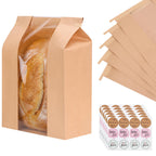 Moretoes 60 Pack Large Sourdough Bread Bags for Homemade Bread, 13.7x8.3x3.5 Inches, Paper Bakery Bags with Tin Tie Tab Clear Front Window Includes 72Pcs Label Seal Stickers