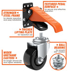 Ronlap Workbench Casters Wheels Kit 920 Lbs Capacity Retractable Casters Set of 4 Heavy Duty Side Mount 3" Lifting Caster Work Table Tool Bench Stepdown Castors Wheels 4 Pack