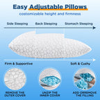 Cooling Pillow Queen Size Set of 2, Adjustable Shredded Memory Foam Pillows, Luxury Bed Pillows for Sleeping 2 Pack,Soft Yet Supportive Firm Pillow for Side,Back,Stomach Sleepers,Gifts for Hot Sleeper