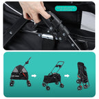 sxvbdway 4 Wheels Pet Stroller for Medium Small Dog up to 50lbs, Dog Cat Stroller, Outdoor Travel Pet Folding Strollers with Cup Holder, Detachable Carrier, Breathable Visible Mesh (Black Upgraded)