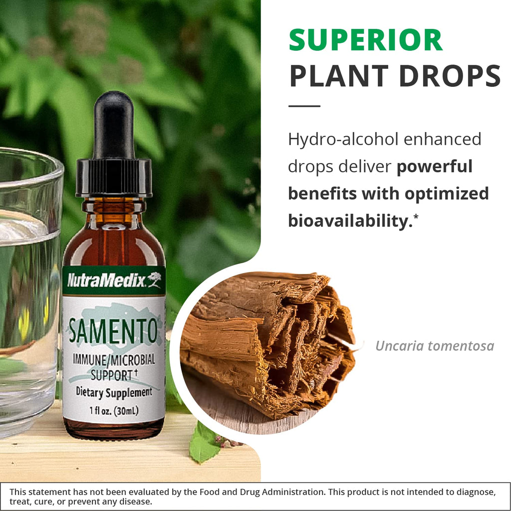 NutraMedix Samento Cat's Claw Tincture - Cat's Claw Tick Immune Support Supplement for Brain, Antioxidant, Cardiovascular & Microbial Support - Bioavailable Herbal Supplements from Nature (1oz / 30ml)