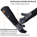 WZQH 21.3 In Leather Welding Gloves for Animal Handling,Grabbing Reptile, Grooming,Trips to Vet,BBQ,Fireplace.Puncture & Scratch Resistant, Bite Proof for Cat Dog Bird Falcon Livestock Snake M Black