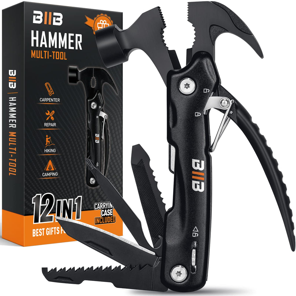 BIIB Gifts for Men, 12 in 1 Hammer Multitool, Anniversary Birthday Gifts for Men, Mens Gifts for Him Dad Husband Boyfriend, Dad Gift for Mens Who Have Everything, Camping Essentials Survival Gear Tool
