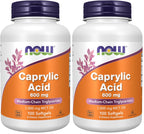 NOW Foods Supplements, Caprylic Acid 600 mg, MCT (Medium-Chain Triglycerides), 100 Softgels, (Pack of 2)
