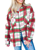 Deer Lady Plaid Flannel Shirts for Women Buffalo Plaid Shirts Oversized Long Sleeve Casual Button Down Blouse Top Christmas Plaid S