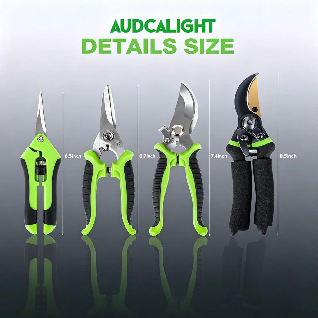 AUDCALIGHT 4-Pack Bypass Pruning Shears, Titanium Steel Blade,With Gardening Gloves,Shears Stainless, Ergonomic Hand Pruning Shears for Trees, Plants (Shears Gardening Tool Kit)