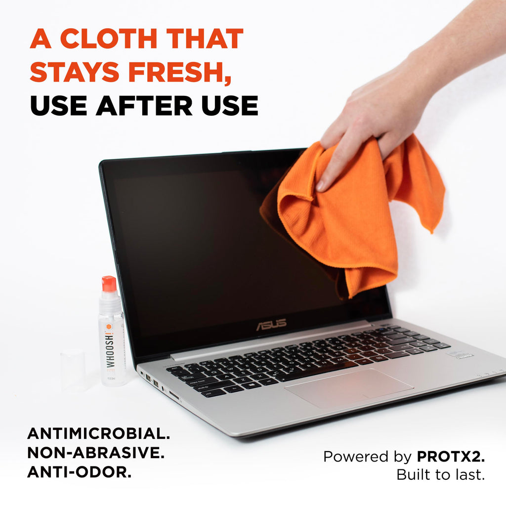 WHOOSH! Screen Shine Go 2-Pack – Two 1 fl oz Refillable Touchscreen Cleaners with Microfiber Cloths for Car, iPad, Laptop and Eyeglasses – Powerful Streak-Free Cleaning – Pocket-Sized, TSA-Approved