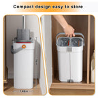 POPMOP Mop and Bucket Set, Flat Mop and Bucket System, Mop Bucket with Wringer, Wall Mop with Adjustable Handle (Max 61 Inches), 5 Washable Microfiber Mop Pads