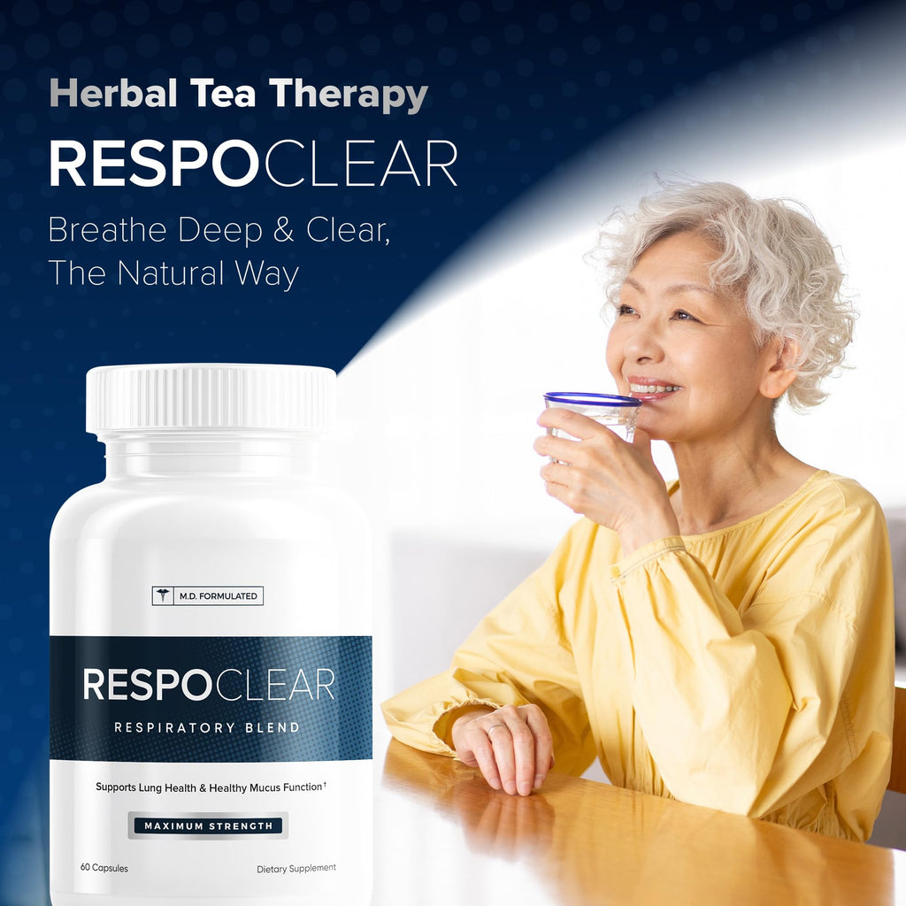 Herbal Tea Therapy RespoClear (60 Caps): Respiratory Lung Health & Sinus Support Supplement - NAC, Elderberry, & Quercetin - Lung Detox for Smokers & the Pollution-Conscious - GMO-Free & Made in USA