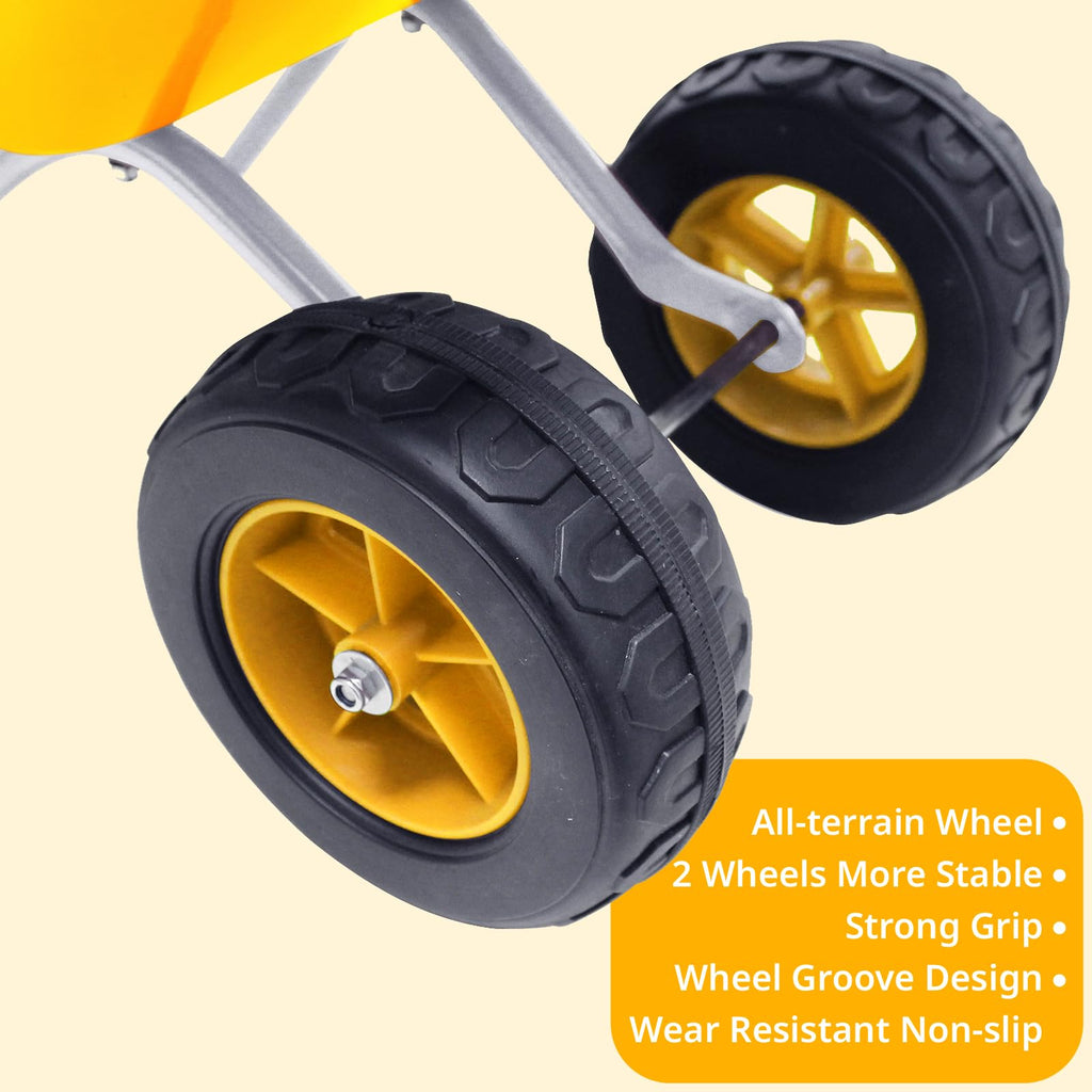 Kids Gardening Tool Set Wheelbarrow 2 Wheel Metal Wheelbarrow Toys (Yellow)