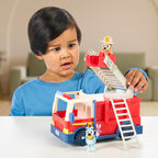 Bluey Firetruck Toy with Firefighter Bingo, Bob Bilby Figures | Extendable Ladder & Hose | Includes Stickers - Perfect for Kids Ages 3+