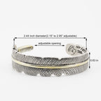 Innocence S925 Silver-Plated Antique Wide Feather Cuff Bracelet For Men Women Adjustable Retro Twisted Feathers Bracelets Gift Jewelry (Feather)