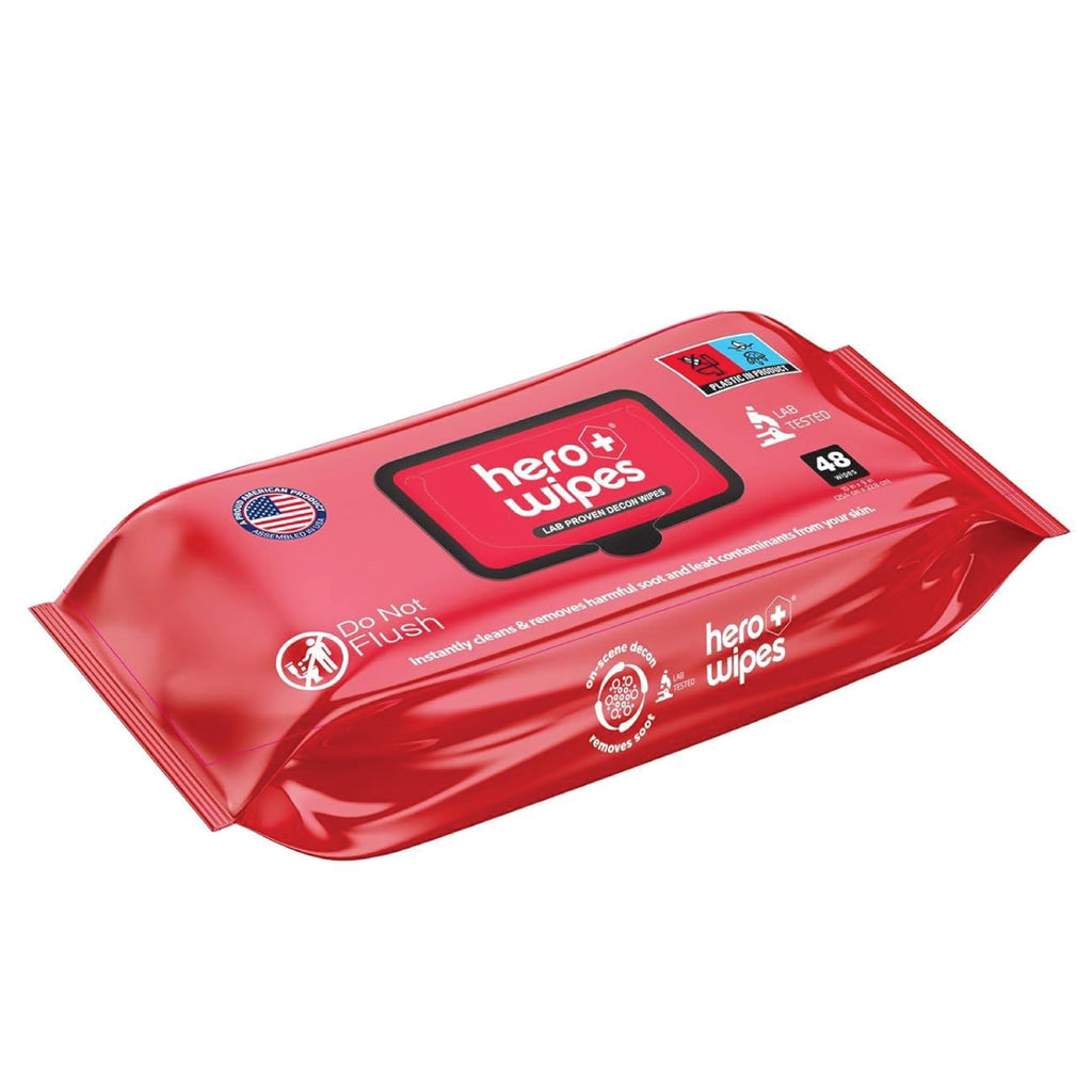 Hero Wipes Body Wipes Remove 98% Of Carcinogens, Ash, Soot, Smoke, Toxins - 48ct Extra Thick Durable 10x9 inches Firefighter Wet Wipes Per Pouch