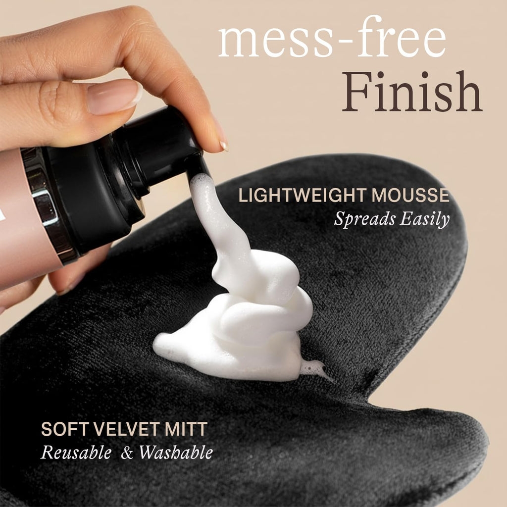 Self Tanner Tanning Mousse Kit - USA Made with Natural & Organic Ingredients, Self Tanner Mousse and Mitt, Tan Kit, Fake Tan Tanning Foam, Fair to Medium, Sunless Tanners Best Sellers