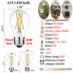 LiteHistory A15 LED Bulb 6W Equal E26 Led Bulb 60 Watt Non-Dimmable Edison Light Bulb Neutral White 4000K Clear AC120V 600LM E26 Bulb for Ceiling Fan,Wall sconces,Fridge,Desk lamp Pack of 6