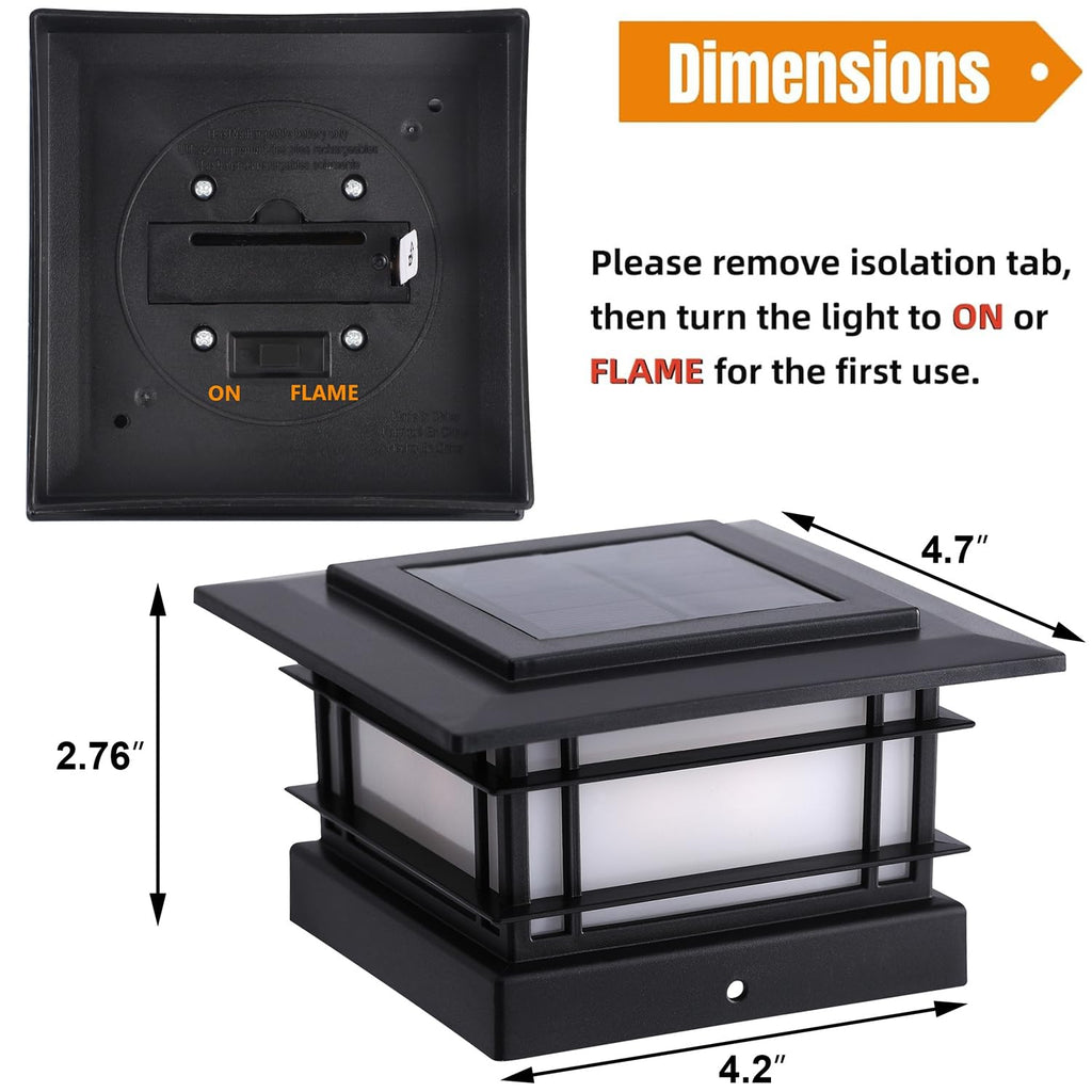 Dynaming 4x4 Solar Post Cap Lights Outdoor with Flickering Flame Light, Black Shell Fence Post Solar Lights Fit Vinyl/Wooden Posts, Brightness LED Lighting Decor for Garden Deck Patio, 12 Pack