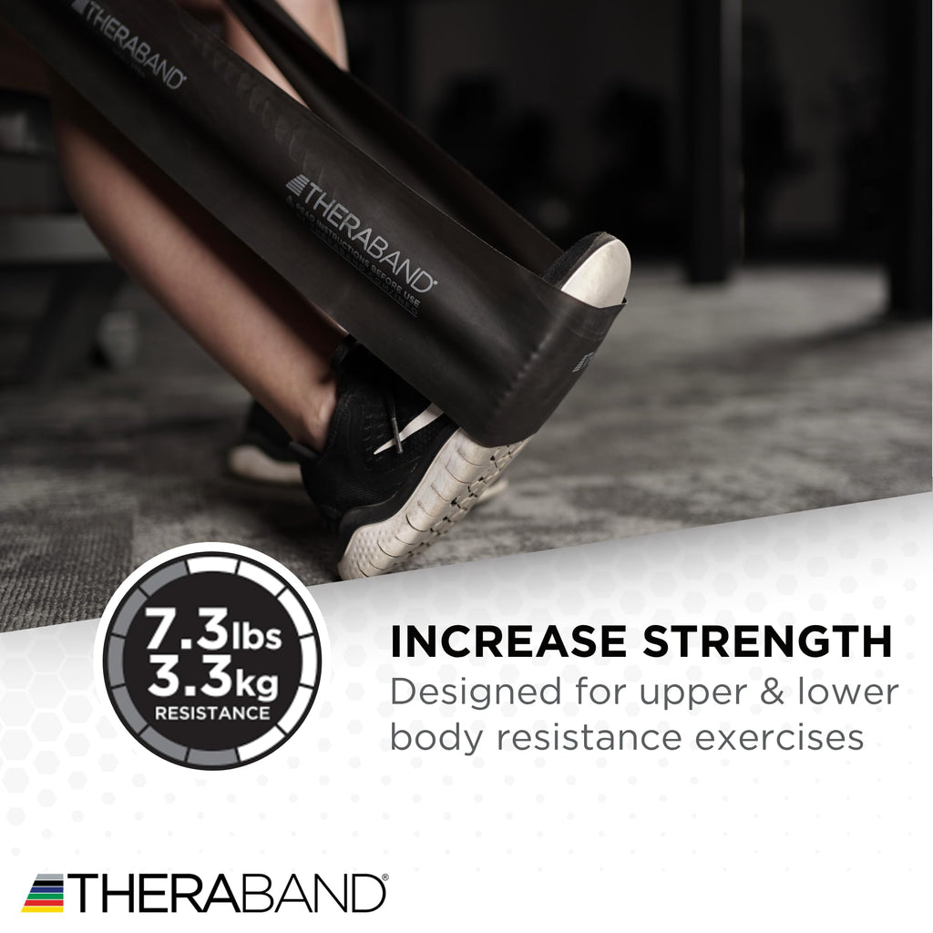 THERABAND Resistance Band Set, Professional Latex Elastic Bands for Upper & Lower Body & Core Exercise, Physical Therapy, Lower Pilates, At-Home Workouts, and Rehab, 5 Foot, Blue & Black, Advanced