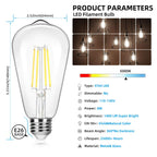 4-Pack Vintage 8W ST64 LED Edison Light Bulbs 100W Equivalent, 1400Lumens, 5000K Daylight White, E26 Base LED Filament Bulbs, CRI 90+, Non-Dimmable Antique Glass Style Great for Home, Bedroom, Office