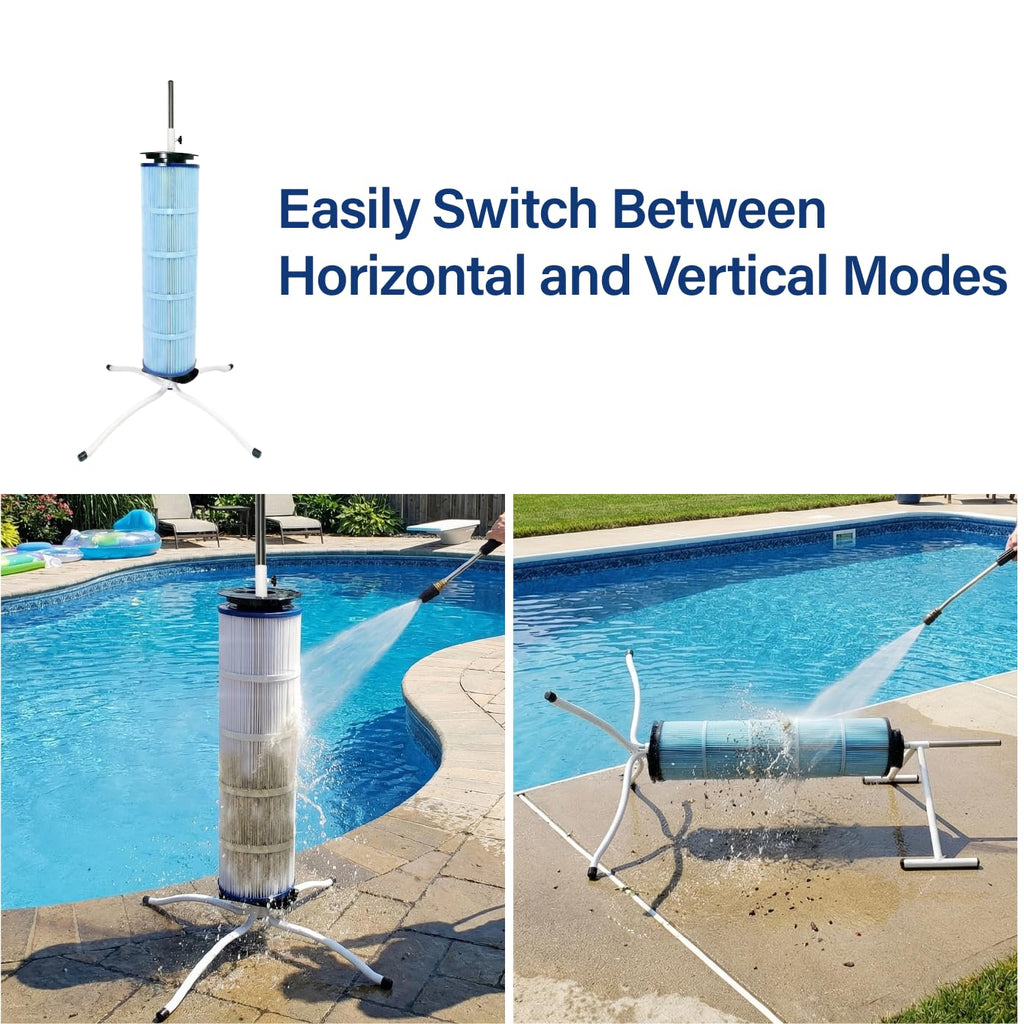 Ulinlo pouly 2-in-1 Pool Filter Cleaner Stand with Vertical & Horizontal Dual-Mode, Rotatable Cleaning Tool for 3", 4", 6" Cartridges