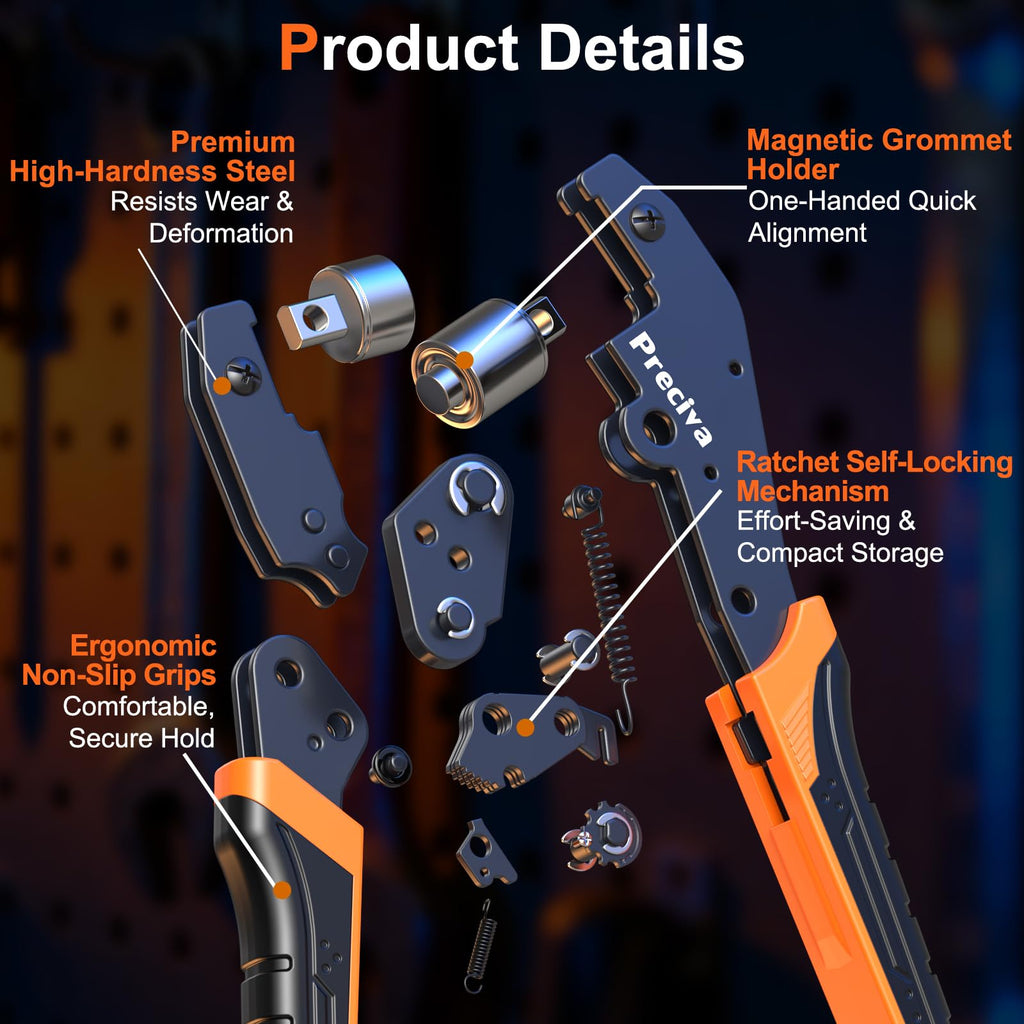 Preciva 3-Size Grommet Tool Kit - 1/2" 1/4" 3/8" Hole Punch & Eyelet Setting Tool with 300Pcs Grommets | Handheld Eyelet Plier for Tarps, Tents, Canvas, Vinyl & Leather Crafting