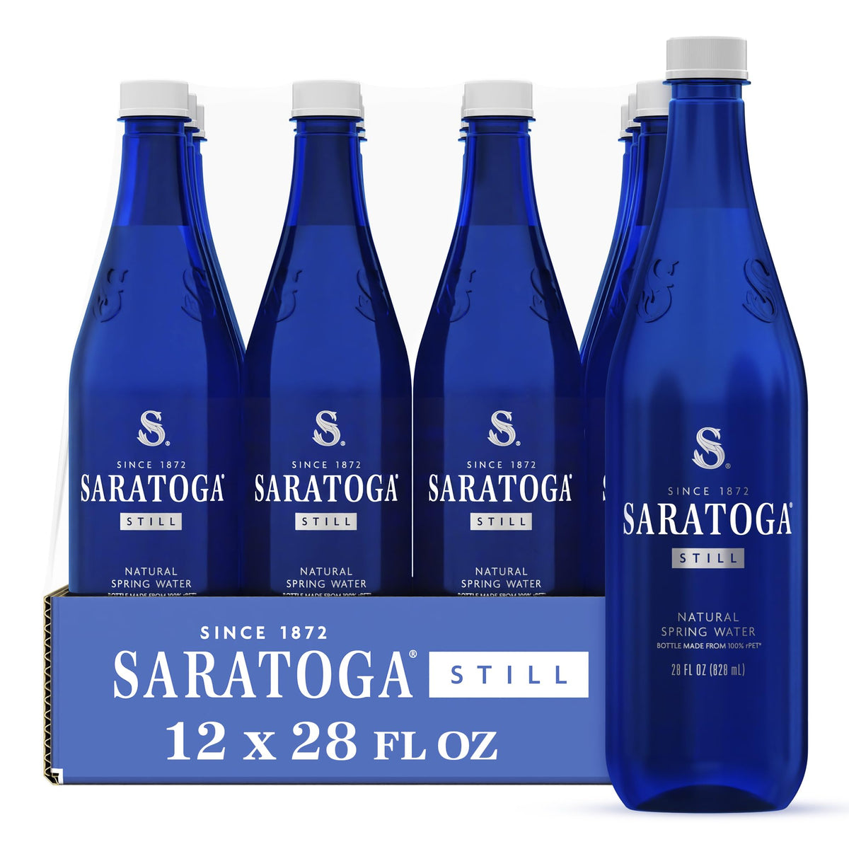 Saratoga Spring Water Bottles, 12 Pack – Still Bottled Water – Recycled PET Plastic Bottles – 28 Fl Oz