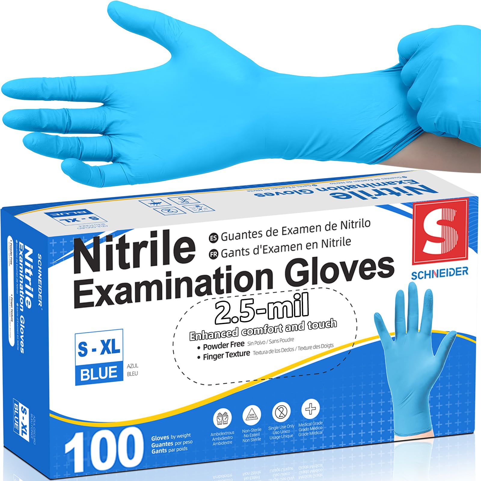 Schneider Medical Exam Glove, Gloves Disposable Latex Free, Powder Free