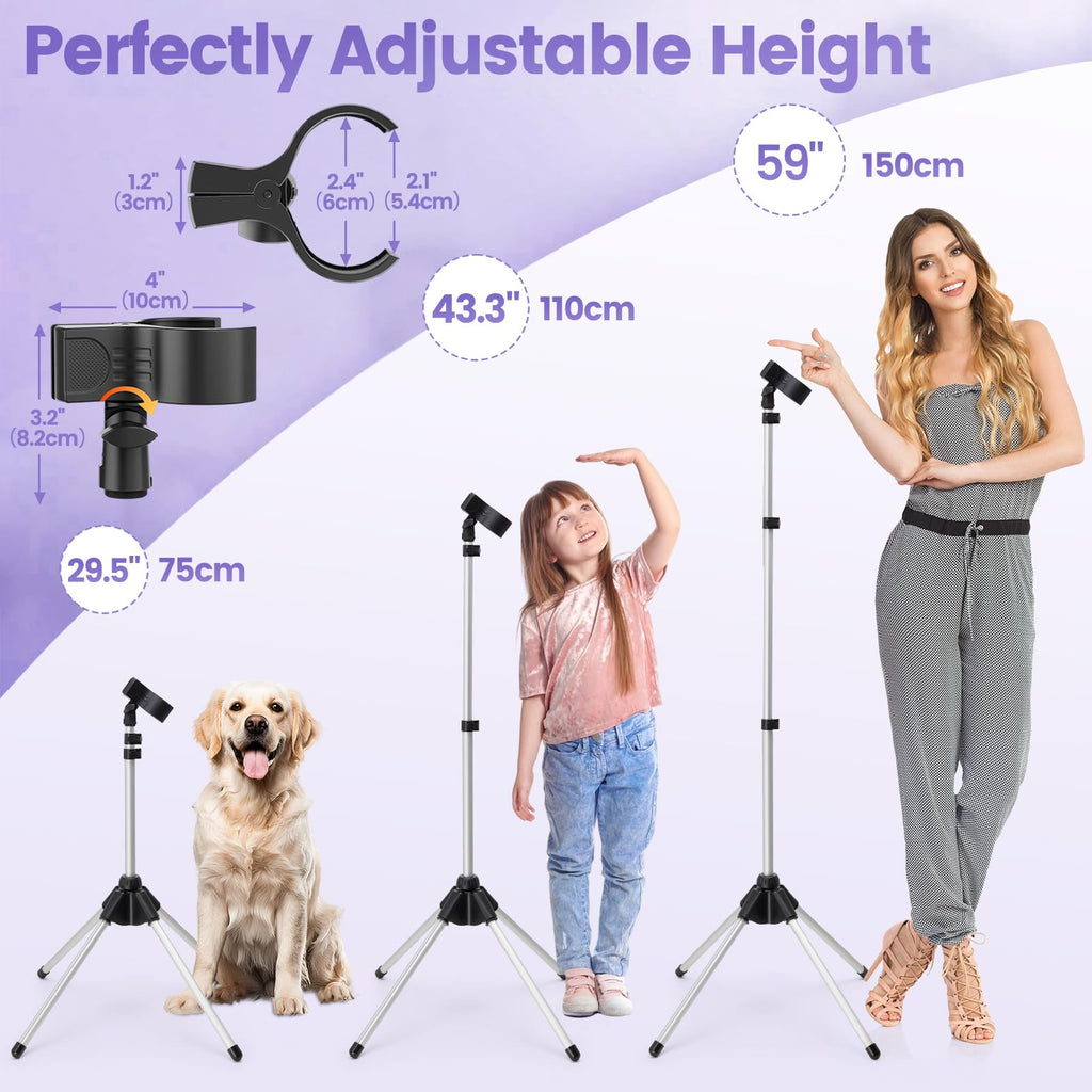 BShome Adjustable Hair Dryer Stand, 29-59 Inch Hair Dryer Holder with Tripod and Universal Clip, 360-Degree Rotating Blow Dryer Stand for Bathroom, Vanity, Makeup Room