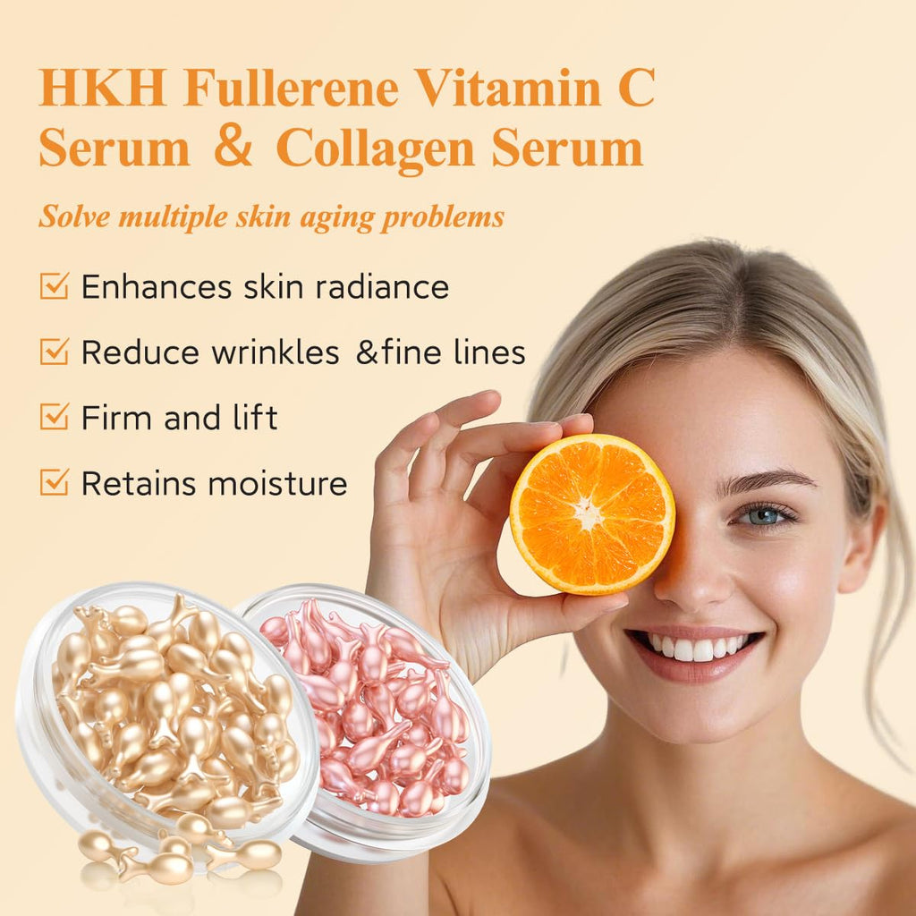 HKH Vitamin C & Retinol Serum for Face - Vit C Oil Capsules with Niacinamide Anti Aging Skincare - Vit A Night Serum Capsules for Women - Moisturise Smooth Fine Lines Even Tone Firming Skin (38+38 ct)