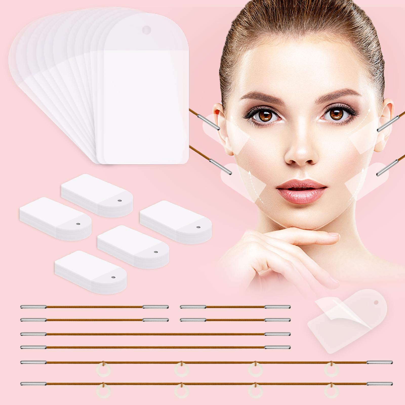 Neck Tape Lifting Invisible,Face Tape Lifting Invisible 140PCS Face Lift Tapes and Bands with 8 Strings Facelift Tape for Face,Neck Tape Lift Turkey for Sagging Skin Double Chin Jowls Eyes Wrinkles