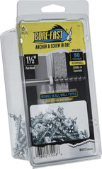 Hillman Borefast Drywall Anchors, Holds 50 Pounds in Drywall and 200 Pounds in Concrete, 1 1/2" Pan Head, White, 75-Pack, 377632