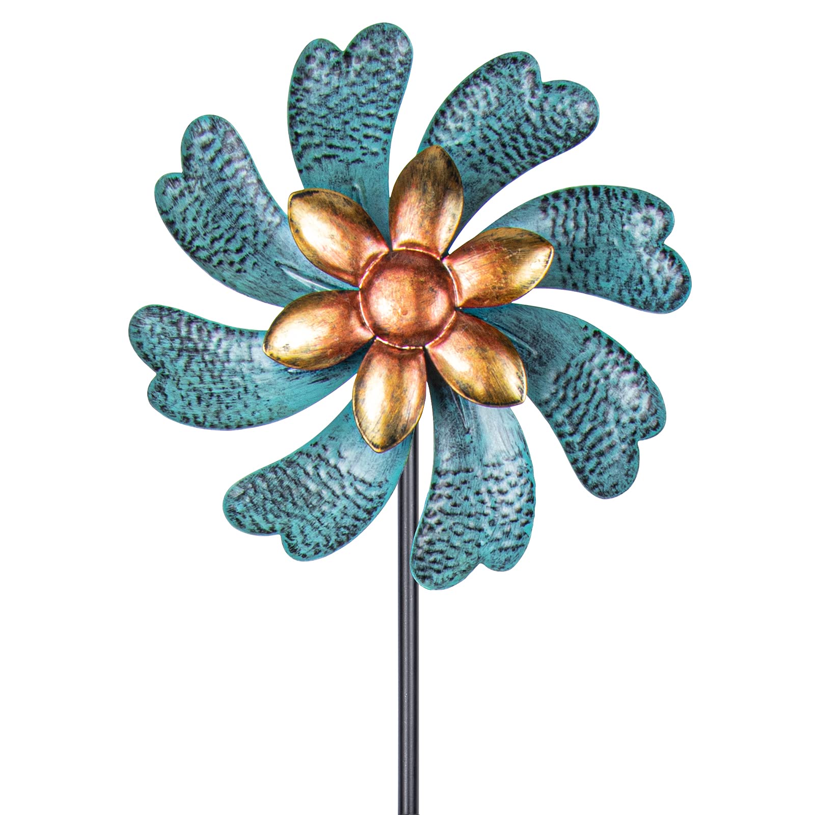 MUMTOP Wind Spinners 45.7 Inch Cyan Kinetic Sculpture Metal Windmill for Patio Lawn Outdoor Yard Garden