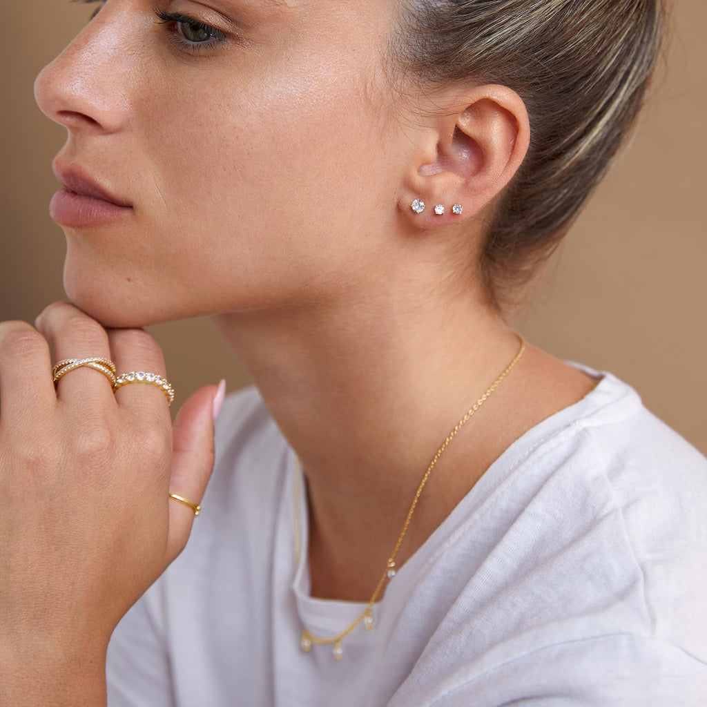 PAVOI Dainty Classic Stud Studs, Yellow Gold, Size 2mm, 3mm, 4mm