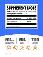 BulkSupplements.com Disodium EDTA Powder - EDTA Disodium Salt, Food Additive - Food Grade, Pure, & Gluten Free, 500mg per Serving, 500g (1.1 lbs) (Pack of 1)