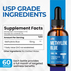 Methylene Blue Drops 1% USP Grade Third Party Lab Tested - USA Made - Formaldehyde Free, Increased Absorption, Blue Methylene Supreme Supplement for Humans, Methane Azul De Metileno Para Humanos (2oz)