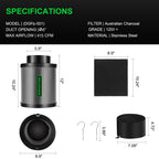 MELONFARM 6" Air Carbon Filter Smelliness Control with Australia Virgin Charcoal, Odor Removal Carbon Filter for Grow Tent, Inline Fan, Hydroponics, Pre-Filter Included, Insulated Flange 6" x 12"