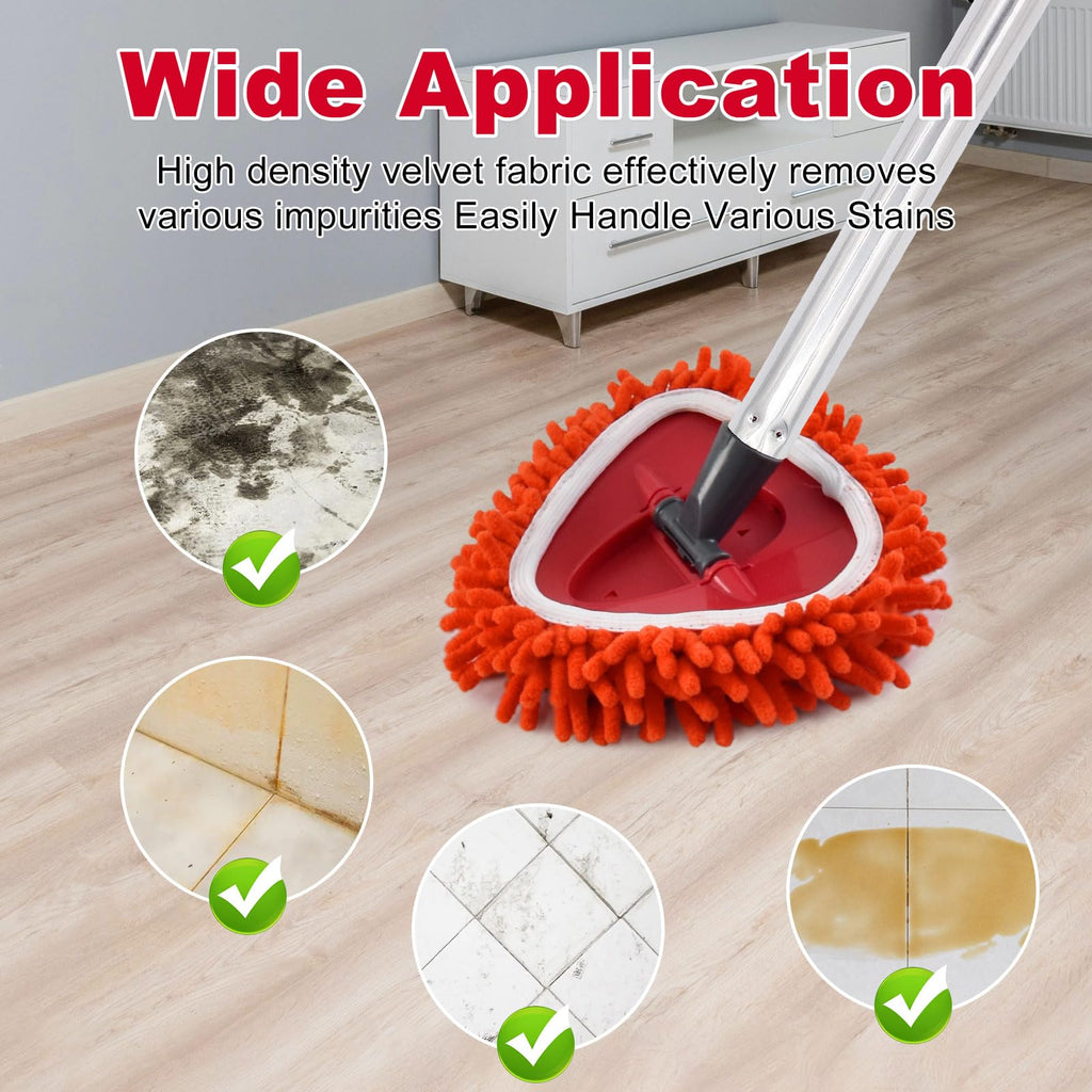 Hezane Mop Heads Replacement Compatible with O-Cedar EasyWring 1-Tank System, Includes 2 Microfiber + 2 Chenille Refills + 1 Scrub Brush + 1 Spin Mop Base for Hard Floor Cleaning