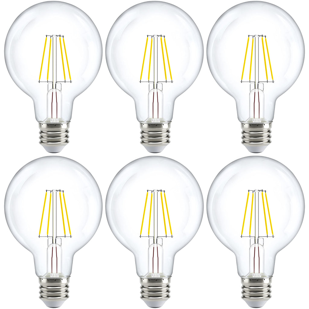 Sunco 6 Pack G25 Globe Light Bulbs LED Edison Vanity Light Bulbs, CRI90, 3000K Warm White, Dimmable, 5W=60W, Clear Vintage Filament Globe, 500 Lumens, E26 Base, Indoor Outdoor, UL
