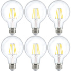 Sunco 6 Pack G25 Globe Light Bulbs LED Edison Vanity Light Bulbs, CRI90, 3000K Warm White, Dimmable, 5W=60W, Clear Vintage Filament Globe, 500 Lumens, E26 Base, Indoor Outdoor, UL
