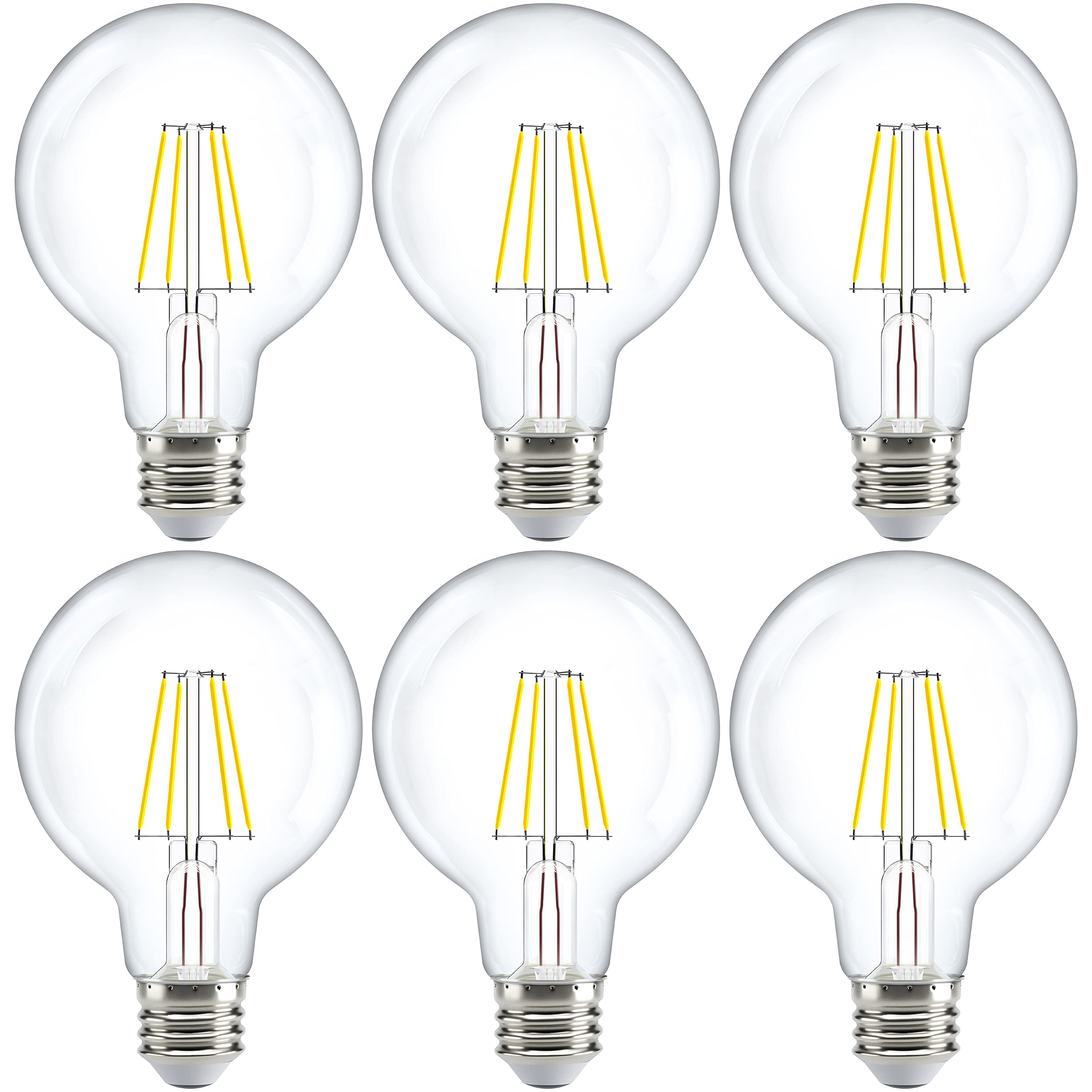 Sunco 6 Pack G25 Globe Light Bulbs LED Edison Vanity Light Bulbs, CRI90, 3000K Warm White, Dimmable, 5W=60W, Clear Vintage Filament Globe, 500 Lumens, E26 Base, Indoor Outdoor, UL