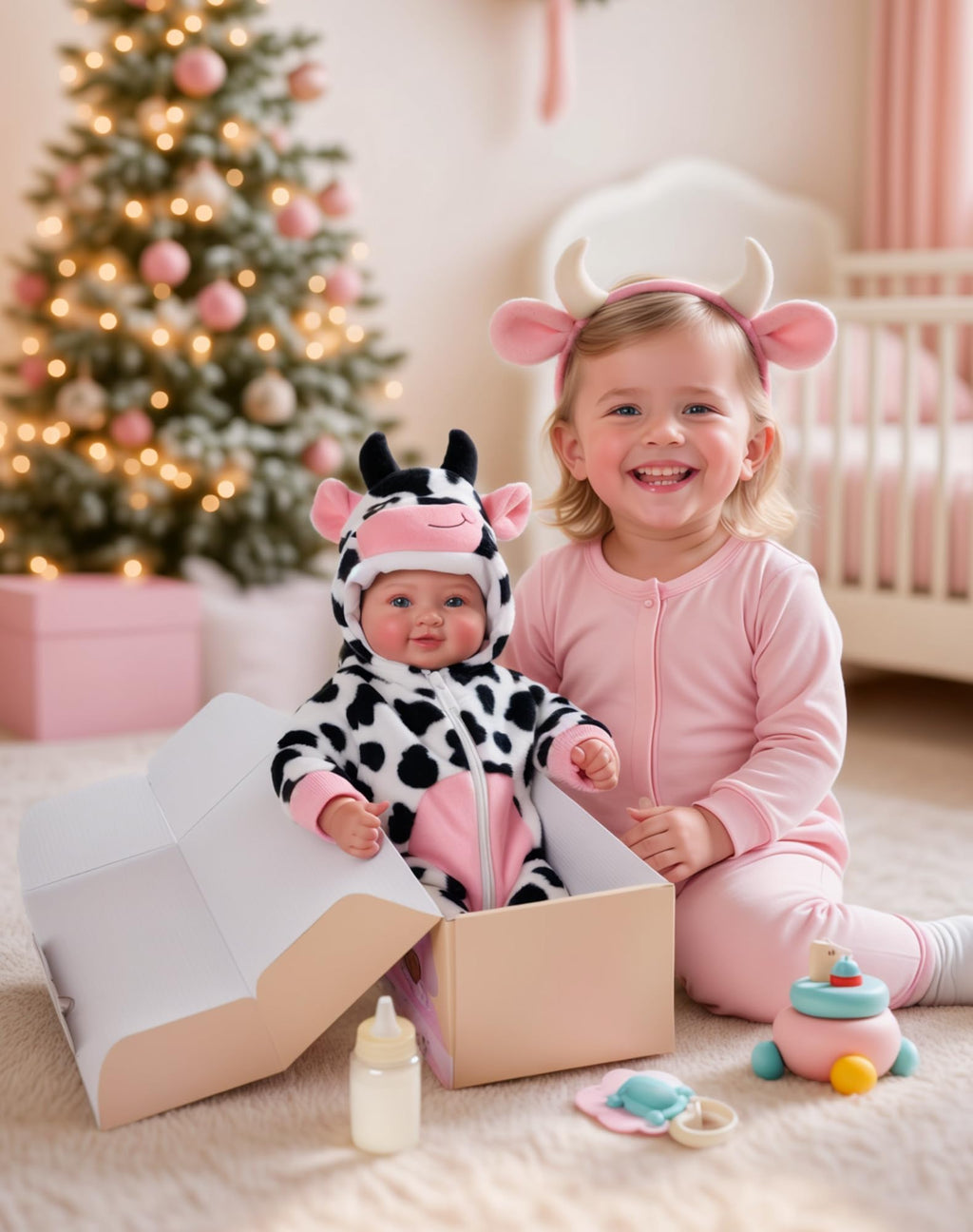 BABESIDE Baby Dolls, 17inch Large Realistic Soft Baby Doll with Cow Outfit