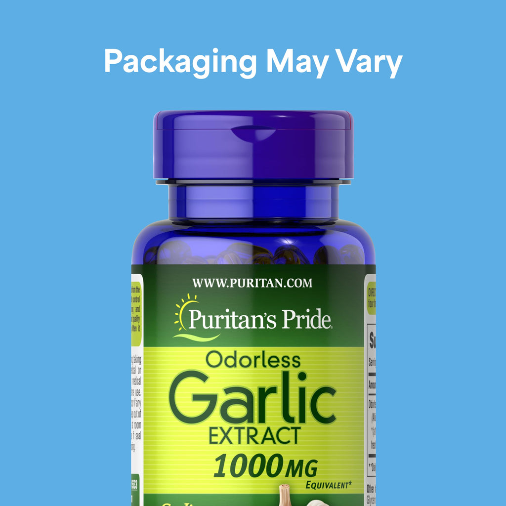 Puritan's Pride Premium Odorless Garlic (1000mg Equivalent), Traditional Dietary Supplement for Heart Health and Circulation Support with Antioxidant Properties, 250 Rapid Release Softgels, 2 Pack